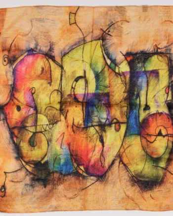 Esarfa tip batic din bumbac, cu imprimeu grafic abstract pe fond camel