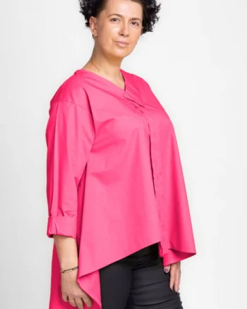 Camasa fucsia asimetrica din poplin de bumbac cu decolteu V