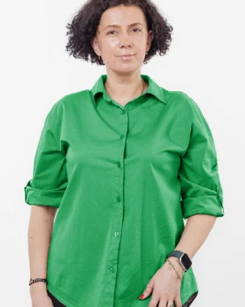 Camasa din poplin de bumbac cu dantela pe spate, verde