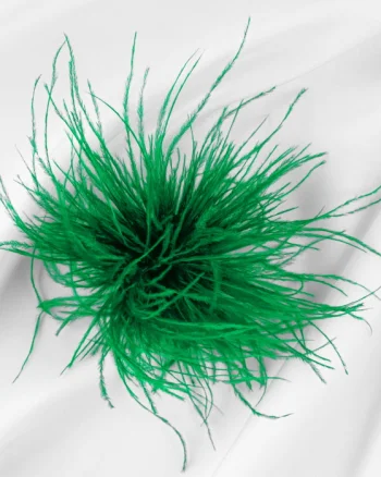 Brosa puf pene fine verde cu diametru de 15 cm, cu clips pentru par