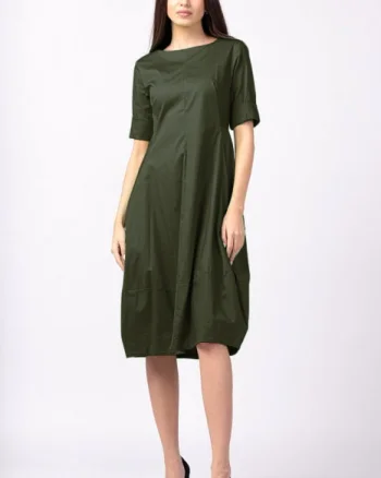 Rochie kaki, lalea, cambrata, cu fermoar, din poplin de bumbac
