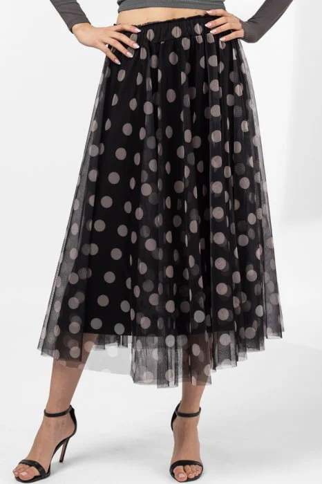 Fusta clos din tulle, neagra cu buline bej