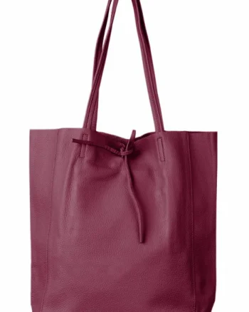 Geanta shopper din piele naturala, magenta inchis