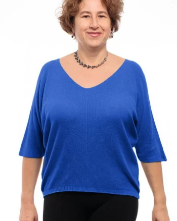 Bluza fin tricotata bob de orez, cu maneca fluture 3 4, albastra