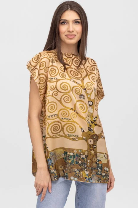 Bluza de vara tip poncho din matase cu reproducere dupa   Pomul Vietii    de Gustav Klimt