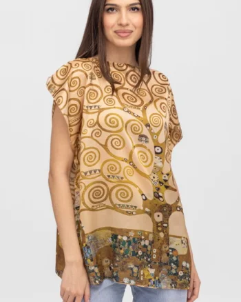 Bluza de vara tip poncho din matase cu reproducere dupa   Pomul Vietii    de Gustav Klimt