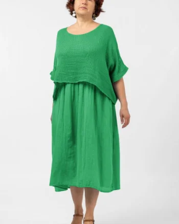Rochie suprapusa cu bluza plasa, din bumbac, verde intens