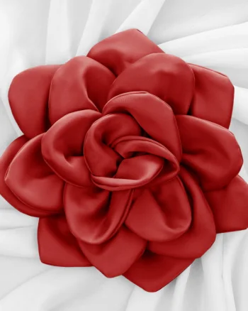 Brosa floare rosu inchis satinata cu diametru de 25 cm, cu clips pentru par