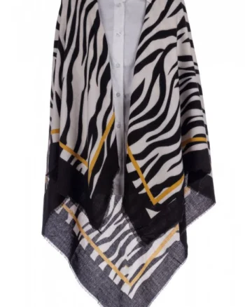 Esarfa patrata mare, imprimeu animal print alb-negru