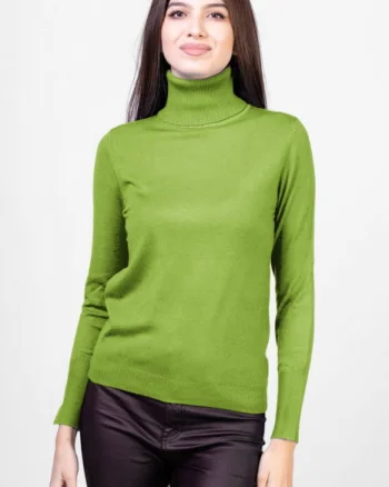 Helanca masura mai mare, din tricotaj cu guler inalt, verde olive