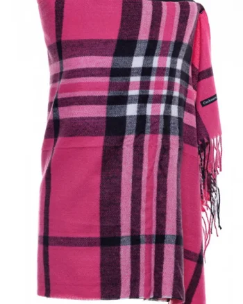 Esarfa casmir unisex cu carouri pe fond fucsia