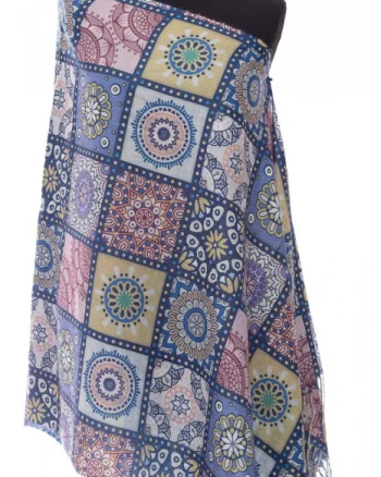 Esarfa casmir dreptunghiulara cu patrate modele marocane predominant albastru jeans