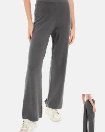 Pantaloni largi si drepti, casual, din tricotaj fin, gri