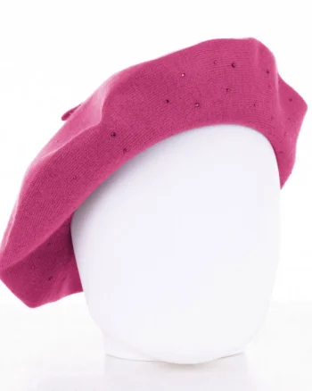 Bereta magenta clasica, cu strasuri foarte fine aplicate pe toata suprafata, din bumbac si lana