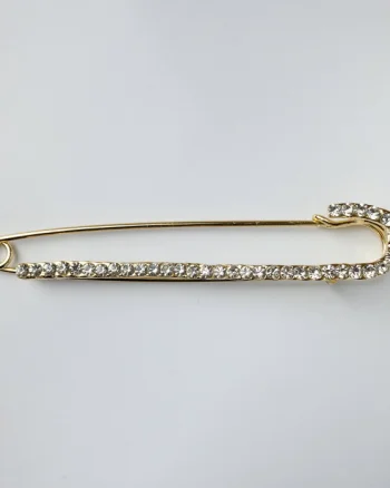 Brosa metalica aurie tip ac lung pietricele fine albe