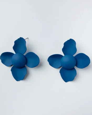 Cercei in forma de floare cu patru petale, albastru mat