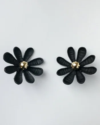 Cercei in forma de floare cu multe petale, negru mat