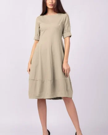 Rochie lalea cambrata din vascoza elastica, bej