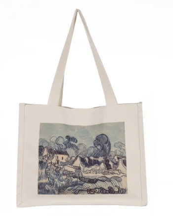 Geanta de umar din material textil cu imprimeu inspirat dintr-o pictura in tuse albastre a lui Van Gogh
