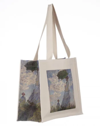 Geanta de umar din material textil cu imprimeu inspirat din pictura Femeie cu Umbrela a lui Monet