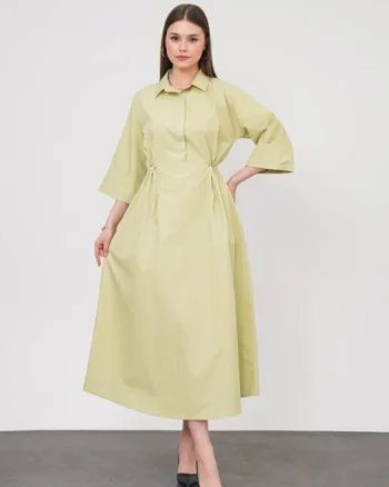 Rochie lunga tip camasa din poplin satinat de bumbac, verde menta