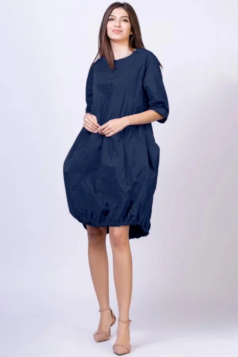 Rochie midi gogosar din tafta cu memorie, bleumarin