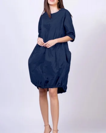 Rochie midi gogosar din tafta cu memorie, bleumarin