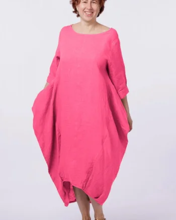 Rochie lalea in colturi, din in fucsia