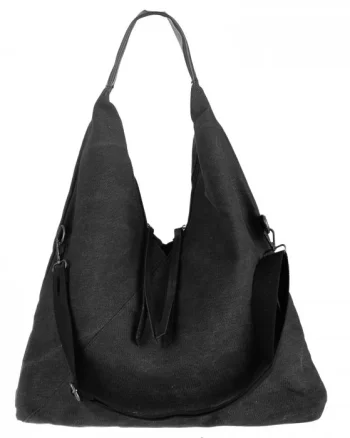 Geanta de umar din material textil si cu bareta crossbody, neagra