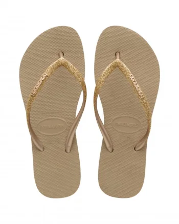 Papuci Havaianas cu talpa groasa din cauciuc natural,  bej cu glitter