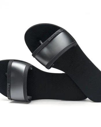 Papuci Havaianas slim din cauciuc natural cu banda gri si negru