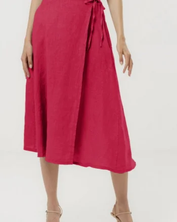 Fusta midi in stil petrecut din in, fucsia