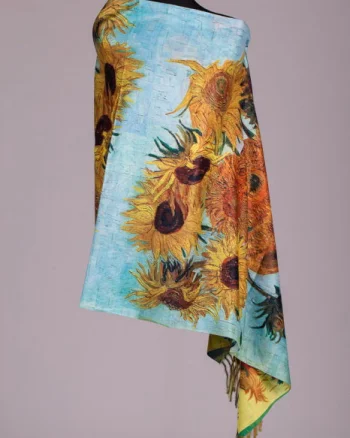 Esarfa cashmere cu doua fete imprimata cu reproducere dupa    Floarea Soarelui   de Van Gogh