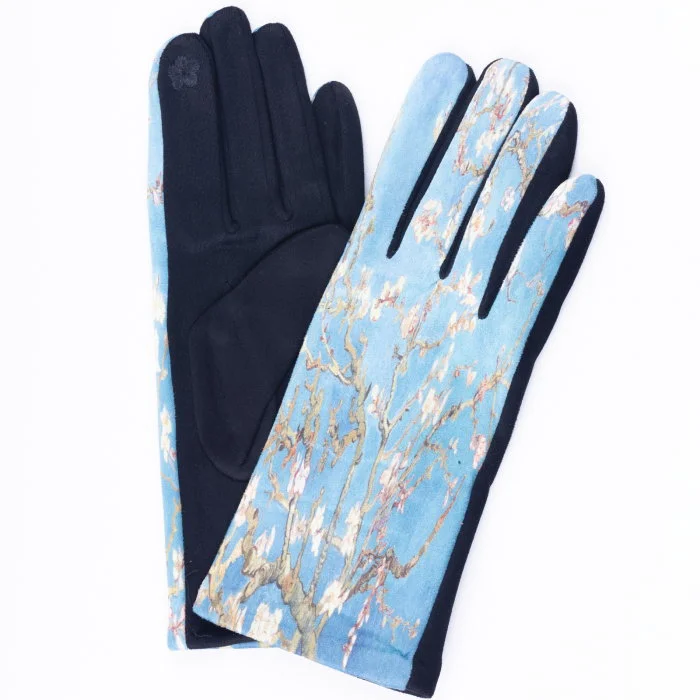Manusi dama, textil cu imprimeu inspirat dintr-o pictura    Migdal Inflorind   a lui Vincent Van Gogh