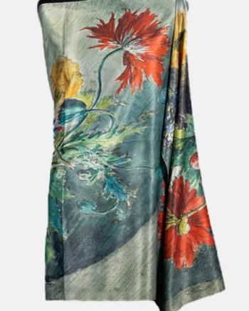Esarfa cashmere cu doua fete cu imprimeu floral si verso cu Frida Kahlo