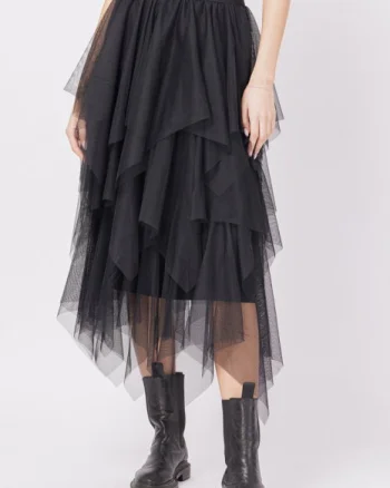 Fusta din tulle, in straturi inegale, lunga, neagra