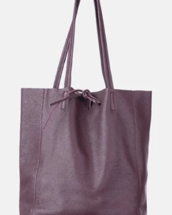 Geanta shopper visiniu din piele naturala, cu fermoar