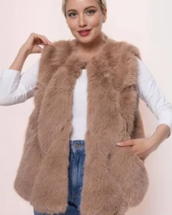 Vesta din blanita ecologica camel, super pufoasa