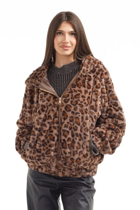 Geaca din blanita artificiala animal print