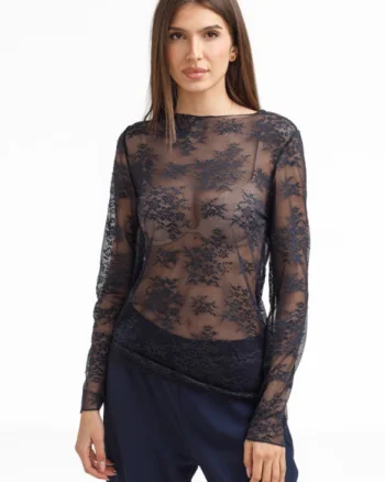 Bluza dama din dantela eleganta ,   bluza transparenta chic bleumarin