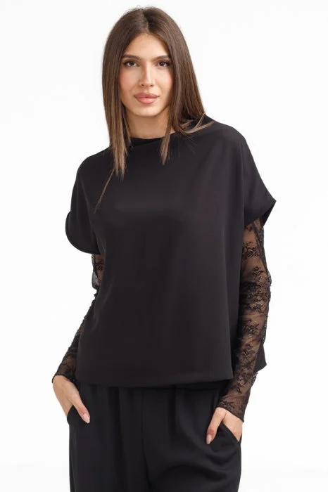 Bluza dama din dantela eleganta ,   bluza transparenta chic neagra