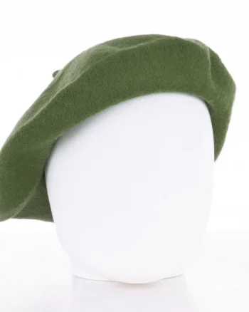 Bereta frantuzeasca verde oliv din stofa de lana