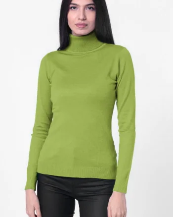 Helanca pulover cu guler inalt, verde oliv