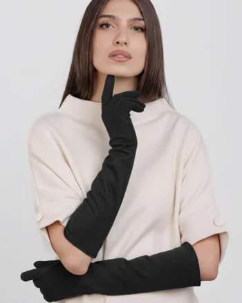 Manusi dama foarte lungi si simple din material textil catifelat negru