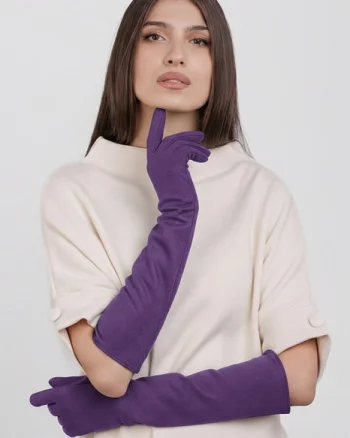Manusi dama foarte lungi si simple din material textil catifelat mov
