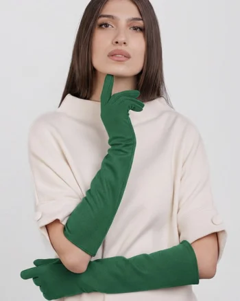 Manusi dama foarte lungi si simple din material textil catifelat verde
