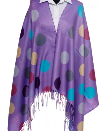Esarfa din casmir cu buline multicolore pe fond mov deschis