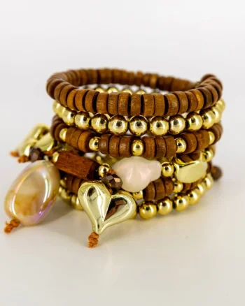 Bratara spiralata camel si auriu cu charm-uri ,   boho glam