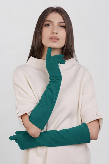 Manusi dama foarte lungi si simple din material textil catifelat turcoaz inchis