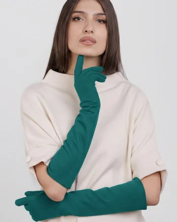 Manusi dama foarte lungi si simple din material textil catifelat turcoaz inchis